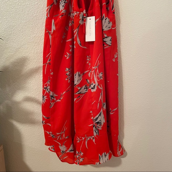 Sugar Lips Red Floral Halter Dress M - Picture 10 of 11